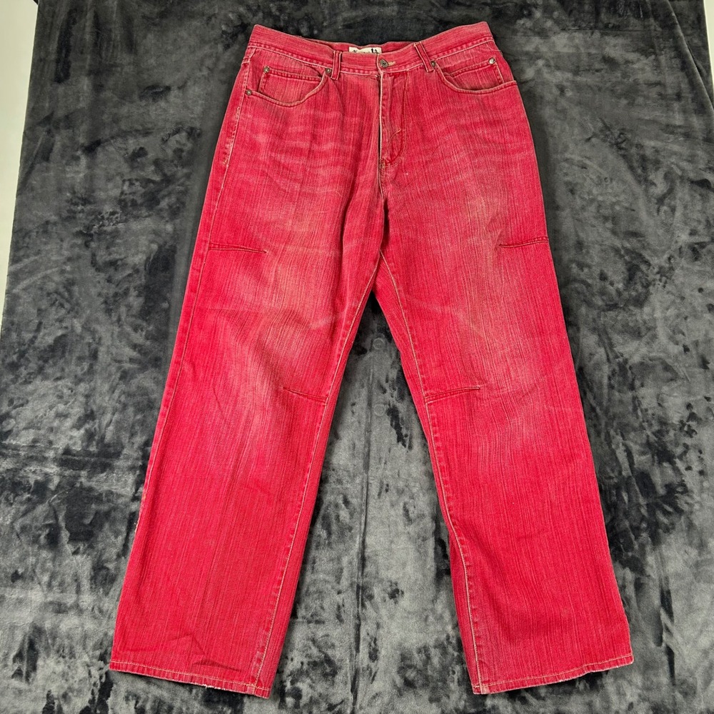 Godbody Denim Technology Jeans Mens 34/32 Red Straight Leg Cotton Denim
